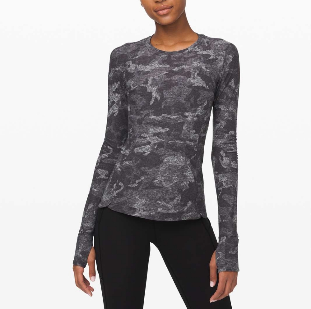 Lululemon Runderful Long Sleeve in Incognito Camo HTR Black